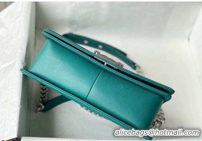 Cheapest Chanel Grained Calfskin Medium Boy Flap Bag A67086 Green/Silver 2021