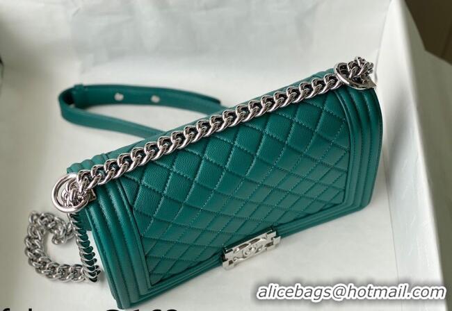 Cheapest Chanel Grained Calfskin Medium Boy Flap Bag A67086 Green/Silver 2021