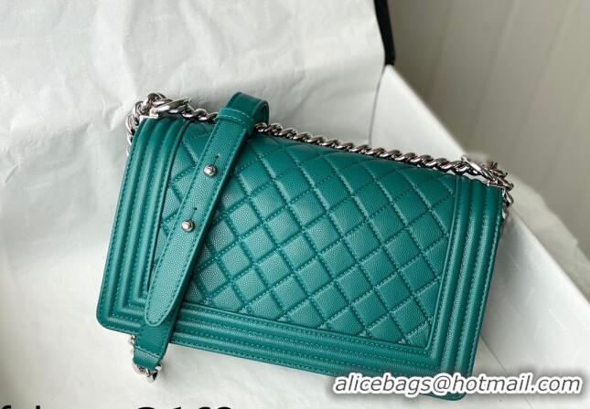 Cheapest Chanel Grained Calfskin Medium Boy Flap Bag A67086 Green/Silver 2021