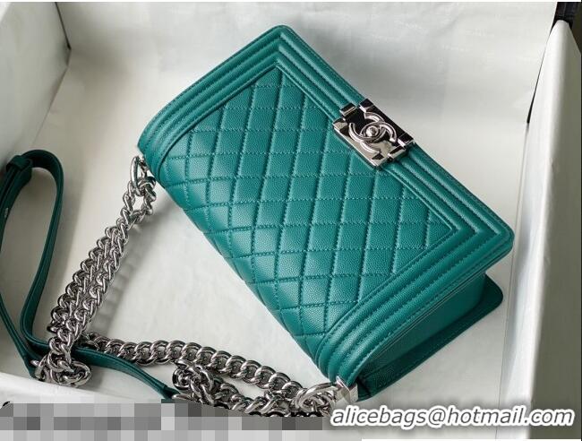 Cheapest Chanel Grained Calfskin Medium Boy Flap Bag A67086 Green/Silver 2021