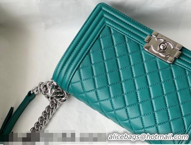 Cheapest Chanel Grained Calfskin Medium Boy Flap Bag A67086 Green/Silver 2021