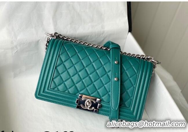 Cheapest Chanel Grained Calfskin Medium Boy Flap Bag A67086 Green/Silver 2021