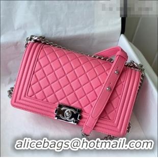 Buy Classic Chanel Grained Calfskin Medium Boy Flap Bag A67086 Pink/Silver 2021