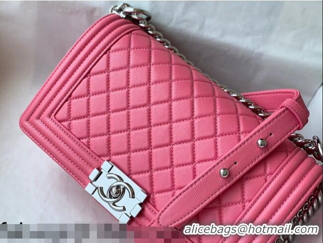 Buy Classic Chanel Grained Calfskin Medium Boy Flap Bag A67086 Pink/Silver 2021