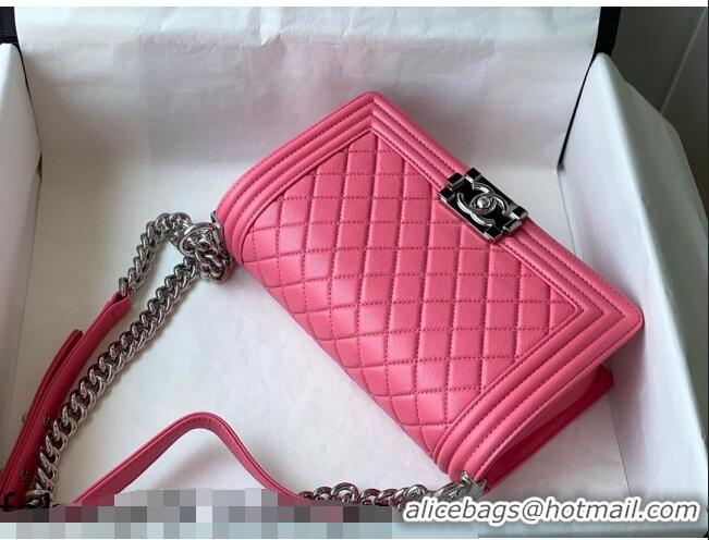 Buy Classic Chanel Grained Calfskin Medium Boy Flap Bag A67086 Pink/Silver 2021