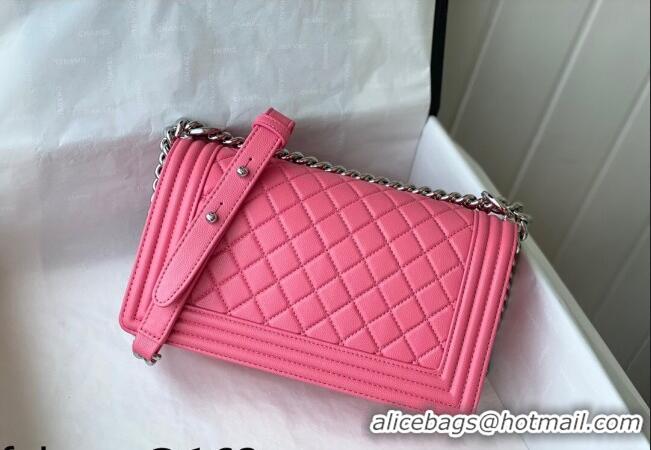 Buy Classic Chanel Grained Calfskin Medium Boy Flap Bag A67086 Pink/Silver 2021