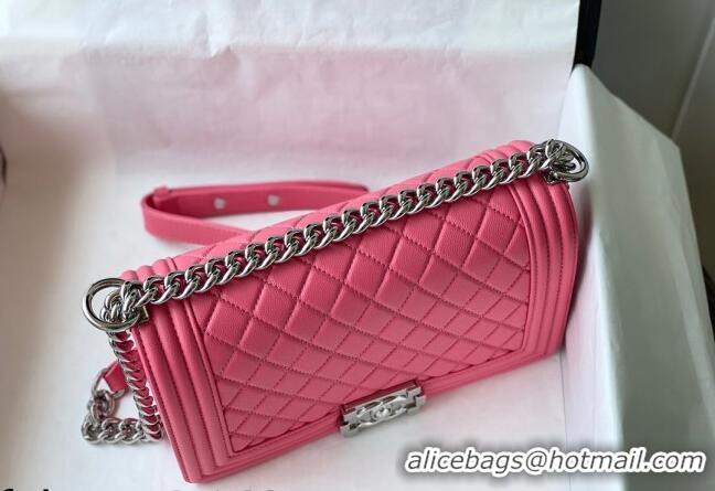 Buy Classic Chanel Grained Calfskin Medium Boy Flap Bag A67086 Pink/Silver 2021