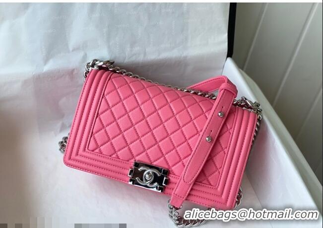 Buy Classic Chanel Grained Calfskin Medium Boy Flap Bag A67086 Pink/Silver 2021