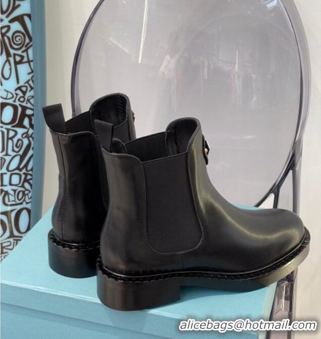 Discount Prada Shiny Calfskin Front Logo Short Boots 091826 Black