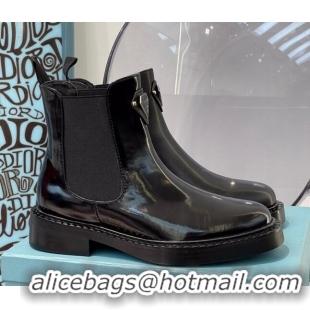 New Design Prada Brush Leather Front Logo Short Boots 091827 Black