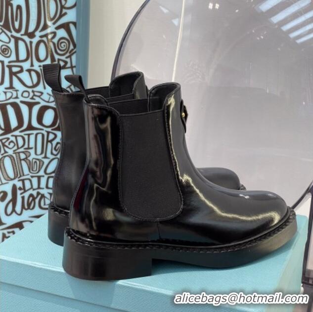 New Design Prada Brush Leather Front Logo Short Boots 091827 Black