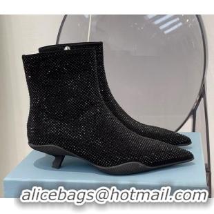 Sumptuous Prada Pointy Crystal Allover Short Boots 091828 Black