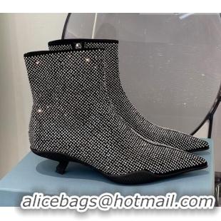 Discount Prada Pointy Crystal Allover Short Boots 091828 Silver