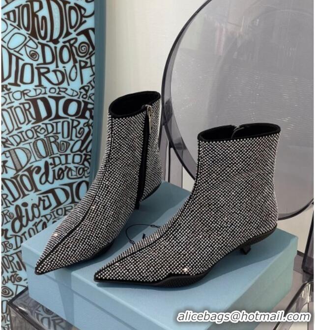 Discount Prada Pointy Crystal Allover Short Boots 091828 Silver