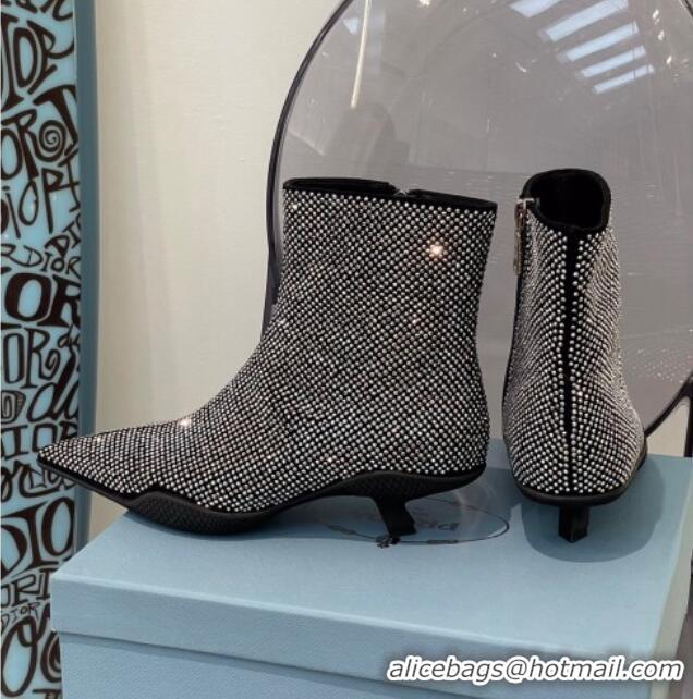 Discount Prada Pointy Crystal Allover Short Boots 091828 Silver