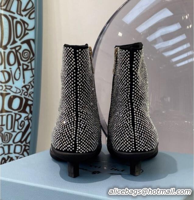 Discount Prada Pointy Crystal Allover Short Boots 091828 Silver