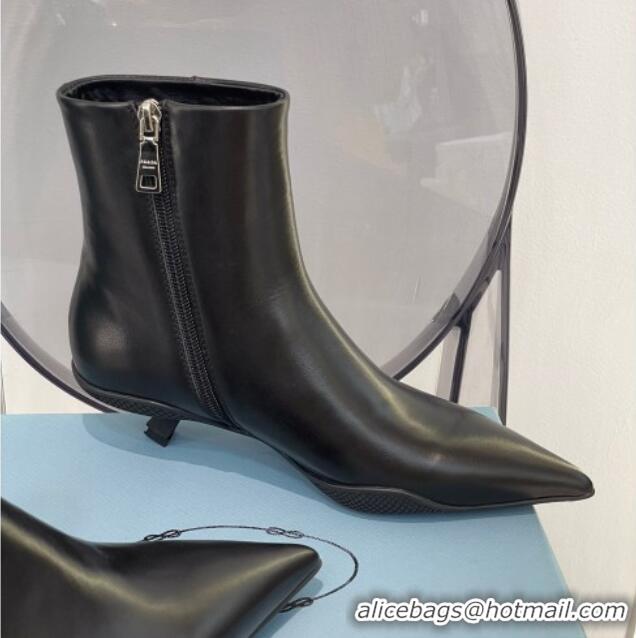 Best Price Prada Pointy Calfskin Short Boots 091830 Black