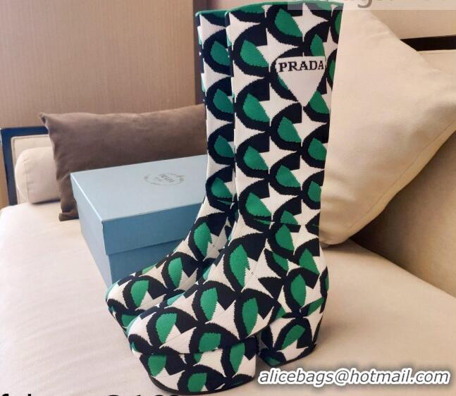 Unique Style Prada Jacquard Knit Platform Calf Boots 6.5cm 092464 Green