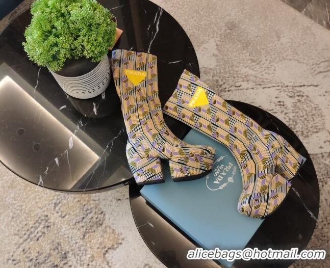 Perfect Prada Jacquard Knit Platform Calf Boots 6.5cm 092466 Yellow