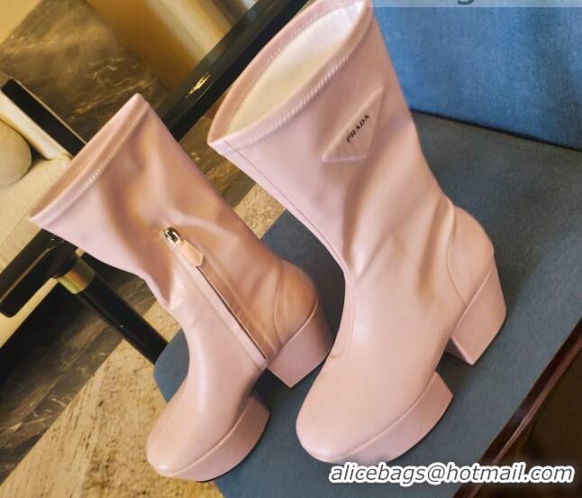 Low Price Prada Technical Nappa Platform Calf Short Boots 6.5cm 092472 Light Pink