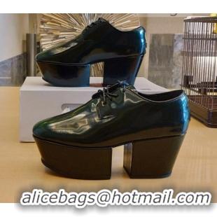 Good Quality Prada Shiny Leather Platform Lace-up Shoe 6.5cm 092477 Dark Green