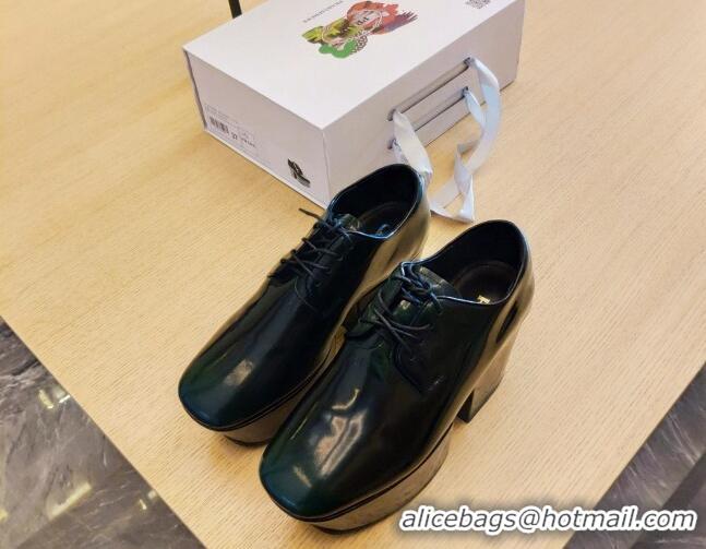 Good Quality Prada Shiny Leather Platform Lace-up Shoe 6.5cm 092477 Dark Green