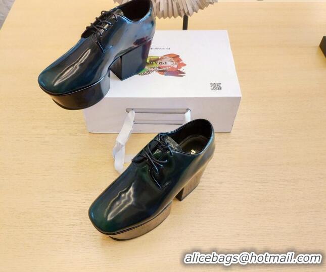 Good Quality Prada Shiny Leather Platform Lace-up Shoe 6.5cm 092477 Dark Green