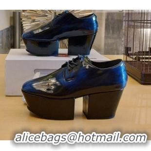 Low Cost Prada Shiny Leather Platform Lace-up Shoe 6.5cm 092477 Blue