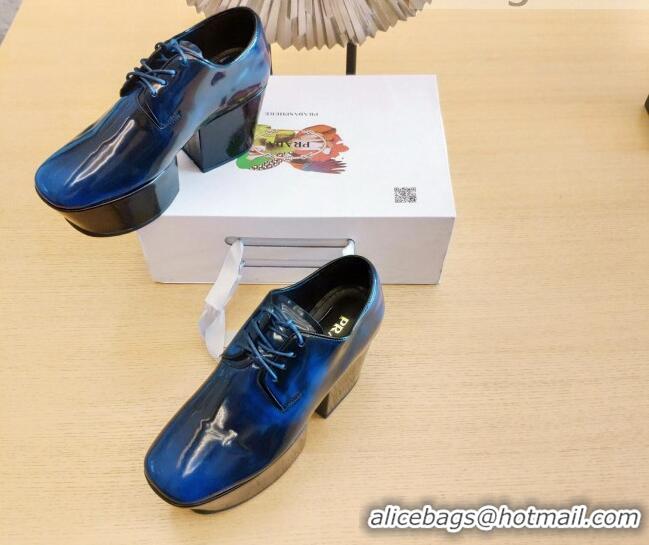 Low Cost Prada Shiny Leather Platform Lace-up Shoe 6.5cm 092477 Blue