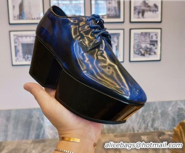 Low Cost Prada Shiny Leather Platform Lace-up Shoe 6.5cm 092477 Blue