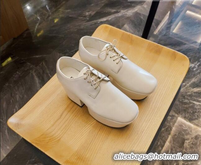 Low Price Prada Shiny Leather Platform Lace-up Shoe 6.5cm 092479 White