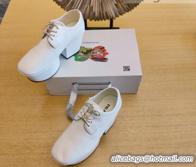 Low Price Prada Shiny Leather Platform Lace-up Shoe 6.5cm 092479 White