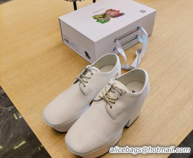 Low Price Prada Shiny Leather Platform Lace-up Shoe 6.5cm 092479 White