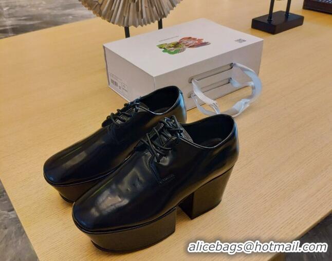 Best Quality Prada Shiny Leather Platform Lace-up Shoe 6.5cm 092479 Black