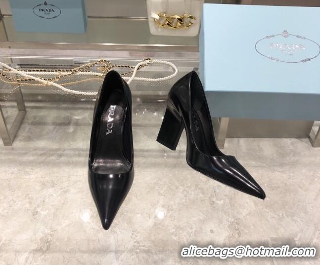 Discount Prada Brush Leather Pointed Pumps 9cm 092482 Black