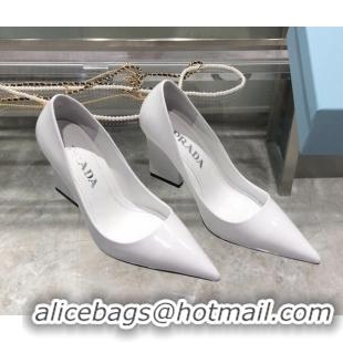 New Design Prada Brush Leather Pointed Pumps 9cm 092482 White