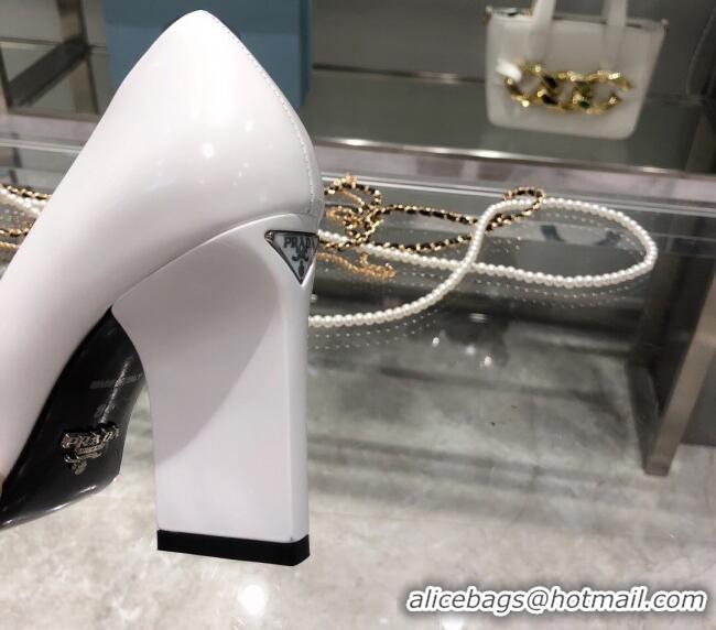 New Design Prada Brush Leather Pointed Pumps 9cm 092482 White