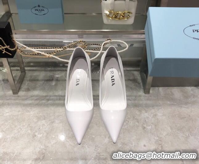 New Design Prada Brush Leather Pointed Pumps 9cm 092482 White