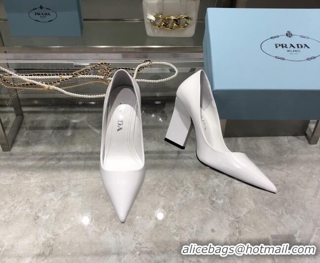 New Design Prada Brush Leather Pointed Pumps 9cm 092482 White