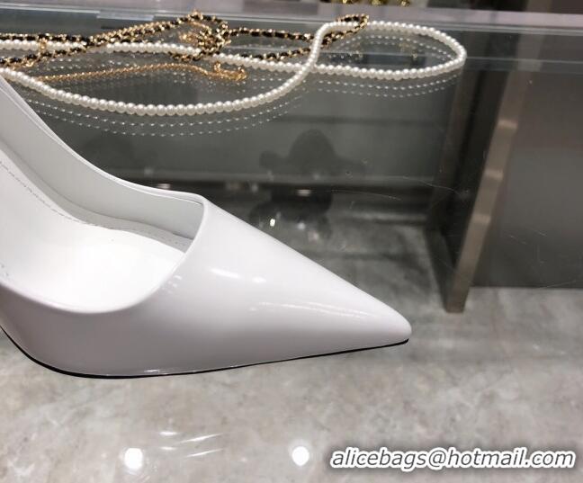 New Design Prada Brush Leather Pointed Pumps 9cm 092482 White