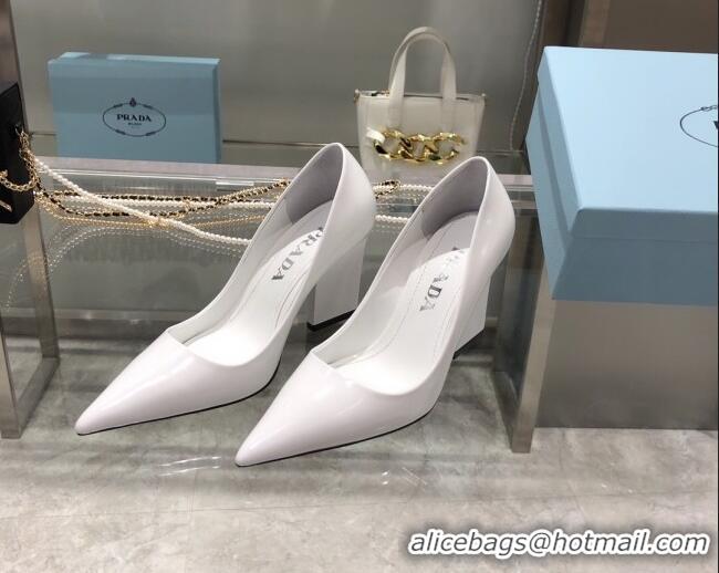 New Design Prada Brush Leather Pointed Pumps 9cm 092482 White