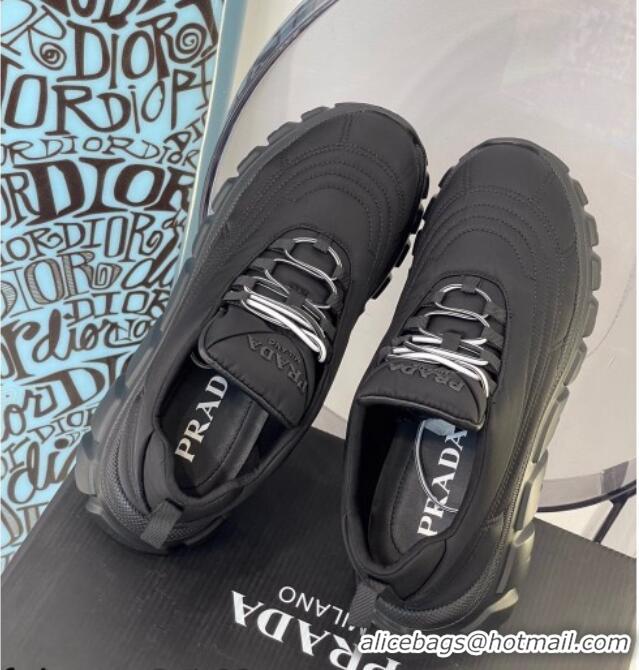 Best Luxury Prada Rush Gabardine Re-Nylon Sneakers Black Nylon 092730