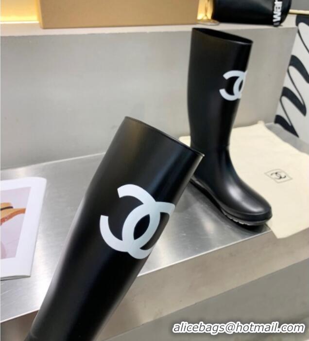 Best Design Chanel Vintage Rubber Rain Mid-High Boots Black 019052