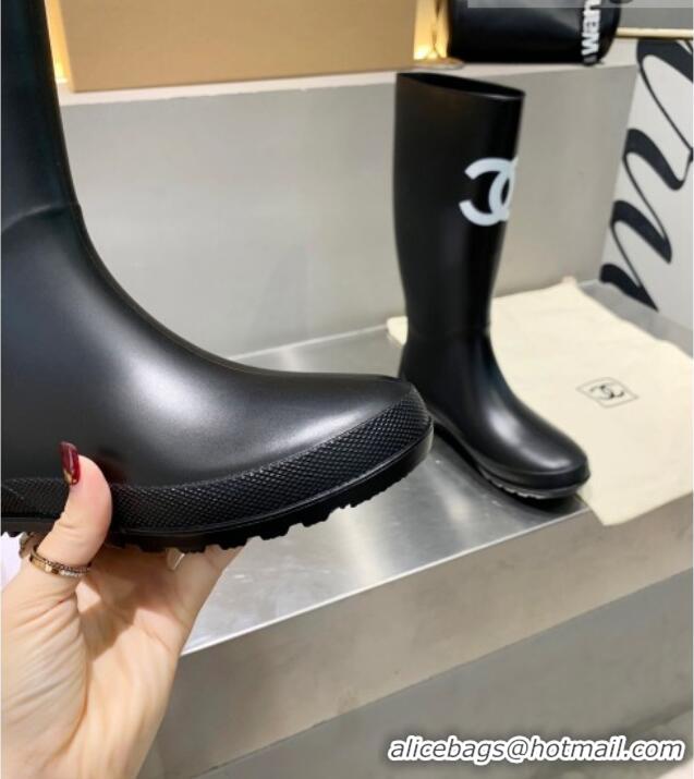 Best Design Chanel Vintage Rubber Rain Mid-High Boots Black 019052