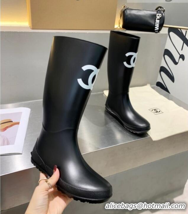 Best Design Chanel Vintage Rubber Rain Mid-High Boots Black 019052