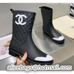 Low Price Chanel Vintage Rubber Rain Mid-High Boots Black 091717 