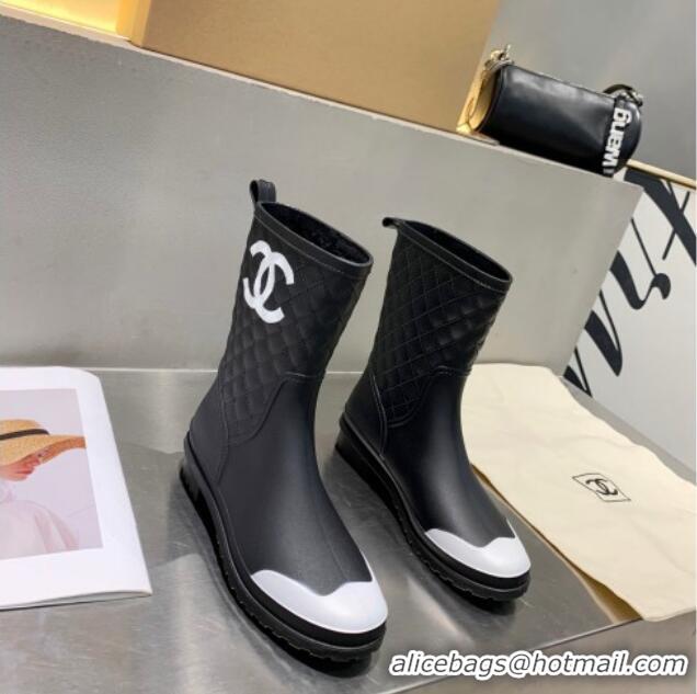 Low Price Chanel Vintage Rubber Rain Mid-High Boots Black 091717 