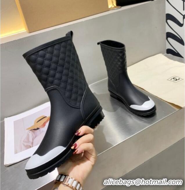 Low Price Chanel Vintage Rubber Rain Mid-High Boots Black 091717 