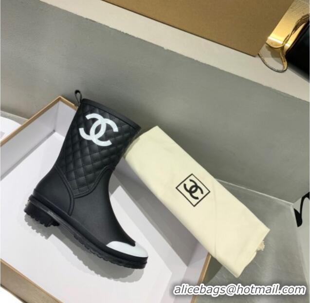 Low Price Chanel Vintage Rubber Rain Mid-High Boots Black 091717 