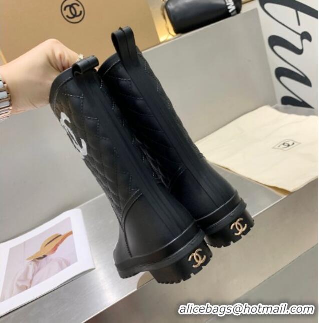 Low Price Chanel Vintage Rubber Rain Mid-High Boots Black 091717 